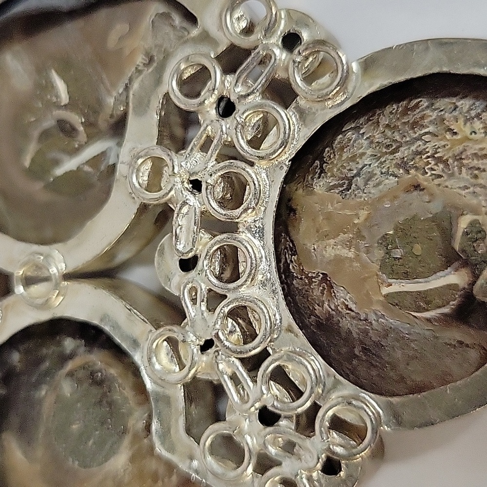 Chunky Boho Hippie Ammonite Fossil Shell Necklace with Citrine Accents - Picture 12 of 17